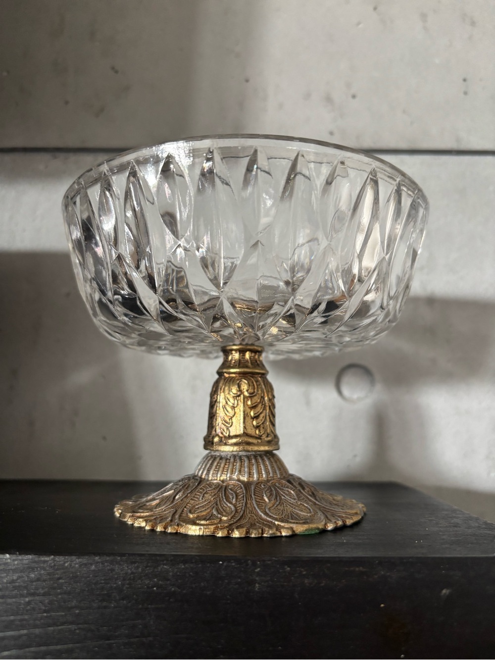 Glass Compote Dessert Bowl with Gold Metal Pedestal